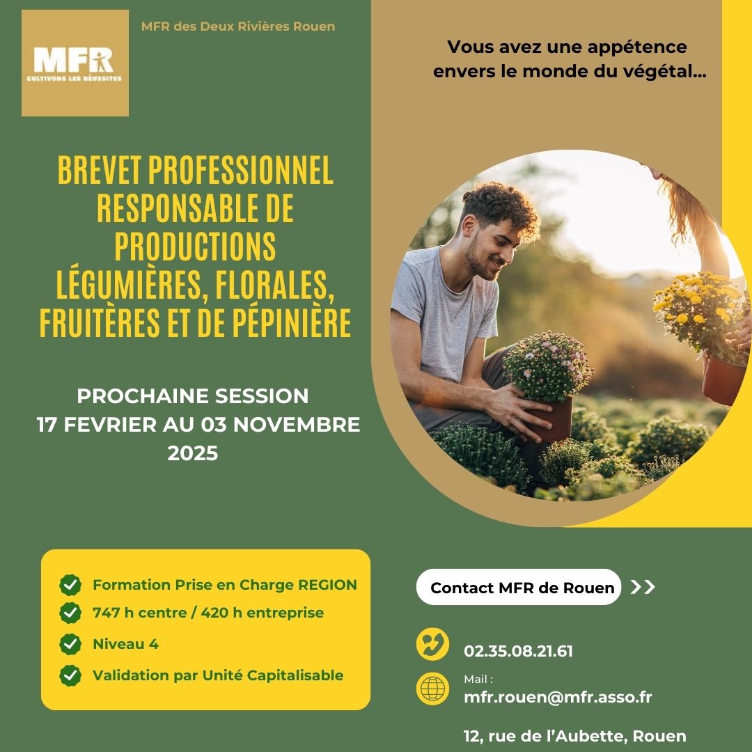 RECRUTEMENT BP Responsable de Productions Légumières, Fruitières, Florales et de Pépinières 
